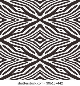 Kaleidoscope vector abstract seamless background based on zebra stripes. Beautiful natural pattern.