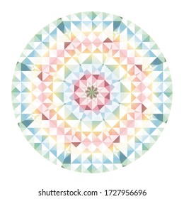 Kaleidoskop Vector Hintergrund. Abstraktes geometrisches Muster mit niedrigem Poly. Triangle Light Background. Geometrische Dreieck-Elemente. Abstrakter dreieckiger Hintergrund. Vector Geometrisches Kaleidoskop.