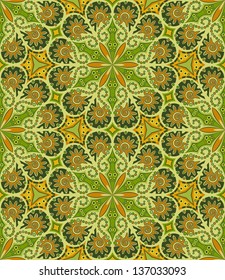 Kaleidoscope. Vector seamless green background
