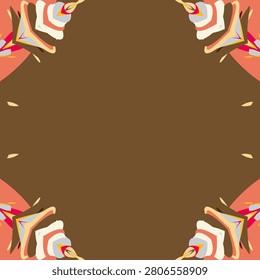 Kaleidoscope-style motif in warm rustic luxury tones with coffee bean, walnut, golden rod, soft ivory, silver, maize, burnt coral, cerise