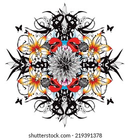 Kaleidoscopic baroque graphics with golden lily