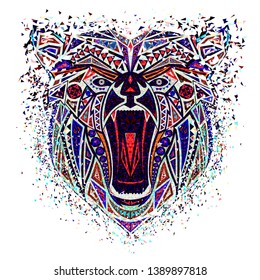 Kaleidoscopic bear in blue-red tones