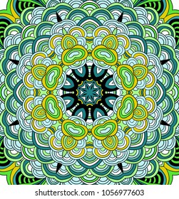 Kaleidoscopic colored pattern. Hand drawn lined pattern. Symmetrical vector illustration. 