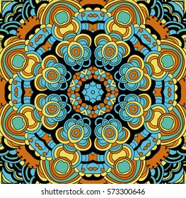 Kaleidoscopic colored pattern. Hand drawn lined pattern. Symmetrical vector illustration. 