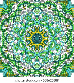 Kaleidoscopic colored pattern. Hand drawn lined pattern. Symmetrical vector illustration. 