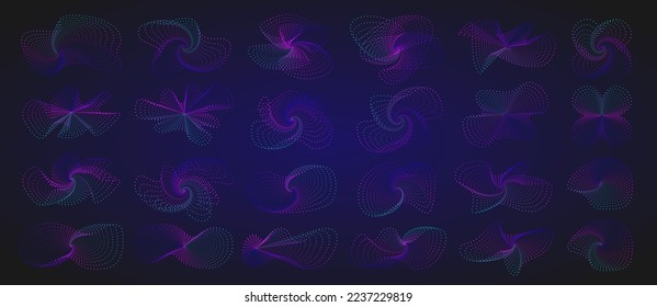 Kaleidoscopic dots spiral gradient visuals. Futuristic liquid geometric particles.