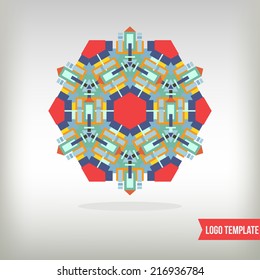 Kaleidoscopic and  geometric graphic elements for design. Kaleidoscope logo set.