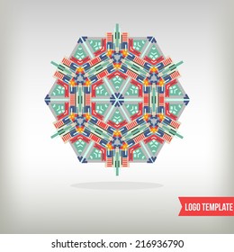 Kaleidoscopic and  geometric graphic elements for design. Kaleidoscope logo set.