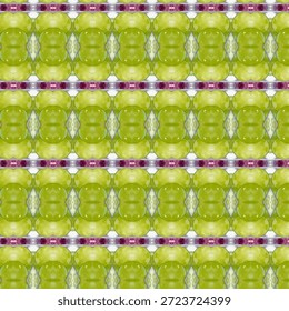 Padrão de uva caleidoscópica com abstrato, comida, fundo, textura, visuais de padrão. Simetria de frutas frescas verdes ideal para embalagens, marcas e desenhos temáticos orgânicos.