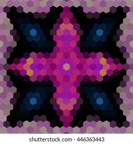 Kaleidoscopic low poly hexagon style vector mosaic background