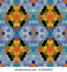 Kaleidoscopic low poly hexagon style vector mosaic background