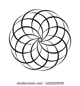 Kaleidoscopic mandalas are inspired by various symmetrical Indian symbols with a set of yoga circles. Buddhism, spiritual tattoos. Mystical symbols or related to the sacred.