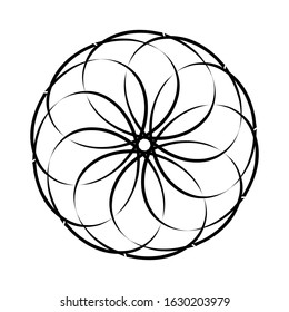 Kaleidoscopic mandalas are inspired by various symmetrical Indian symbols with a set of yoga circles. Buddhism, spiritual tattoos. Mystical symbols or related to the sacred.