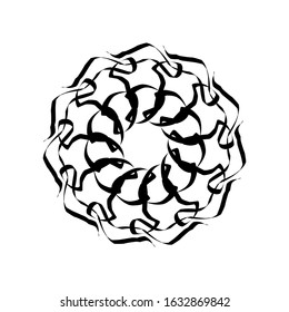 Kaleidoscopic mandalas are inspired by various symmetrical Indian symbols with a set of yoga circles. Buddhism, spiritual tattoos. Mystical symbols or related to the sacred.