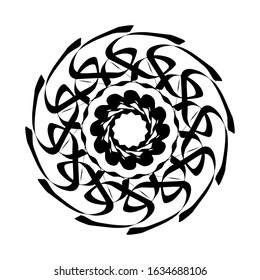 Kaleidoscopic mandalas are inspired by various symmetrical Indian symbols with a set of yoga circles. Buddhism, spiritual tattoos. Mystical symbols or related to the sacred.