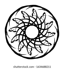 Kaleidoscopic mandalas are inspired by various symmetrical Indian symbols with a set of yoga circles. Buddhism, spiritual tattoos. Mystical symbols or related to the sacred.