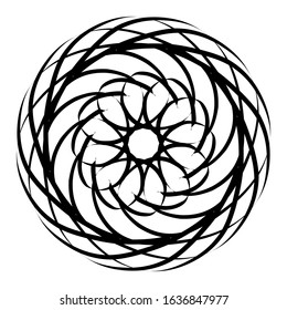 Kaleidoscopic mandalas are inspired by various symmetrical Indian symbols with a set of yoga circles. Buddhism, spiritual tattoos. Mystical symbols or related to the sacred.