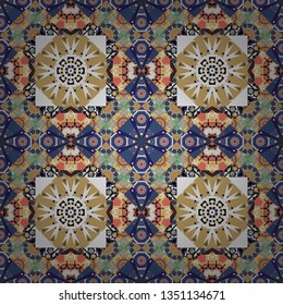 Kaleidoscopic orient popular style in beige, white and gray colors. Vector rich ornament. Sloping seamless colorful ornament for design and backgrounds.