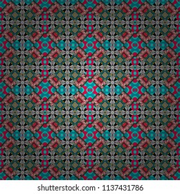 Kaleidoscopic orient popular style in orange, brown and red colors. Rich ornament. Sloping seamless colorful ornament for design and backgrounds.