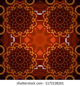 Kaleidoscopic orient popular style in red, blue and orange colors. Vector rich ornament. Sloping seamless colorful ornament for design and backgrounds.