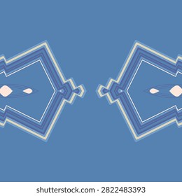 Kaleidoscopic ornamental pattern rendered in nude peach, clear blue, and river blue and winter icy depths tones