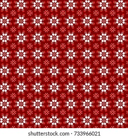 Kaleidoscopic Pattern. A Seamless Vector Repeat Geometric Pattern Of Beautiful Floral Structures In In Red And White Over A Red Background Which Gives The Illusion Of 3 D Appearance