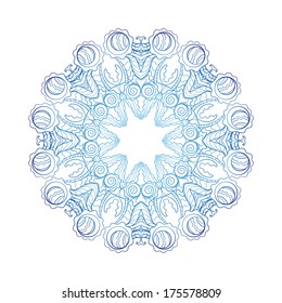 Kaleidoscopic round blue pattern, element for design isolated on white background