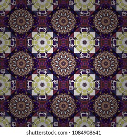 Kaleidoscopic seamless pattern in blue, white and gray colors. It can be used in the design of textiles, in the printing industry. Vector illustration.