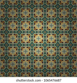 Kaleidoscopic seamless pattern in brown, gray and blue colors. It can be used in the design of textiles, in the printing industry. Vector illustration.