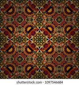Kaleidoscopic seamless pattern in brown, orange and gray colors. It can be used in the design of textiles, in the printing industry. Vector illustration.