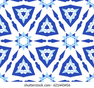 Kaleidoscopic White Blue Flower Pattern