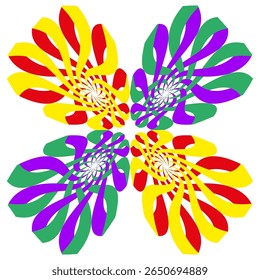 Kaleidoscopically floral icon. Psychedelic petal symbol. Vivid kaleidoscopic Vector. Luminous multicolor composition
