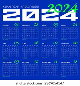 Kalender Indonesia 2024, Indonesian Calendar 2024, y2k design, for company or corporate design