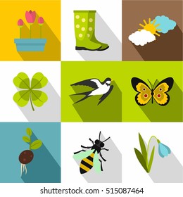 Kaleyard icons set. Flat illustration of 9 kaleyard vector icons for web
