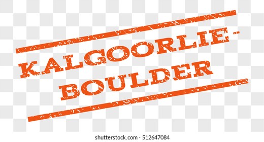 Kalgoorlie-Boulder watermark stamp. Text tag between parallel lines with grunge design style. Rubber seal stamp with dust texture. Vector orange color ink imprint on a chess transparent background.