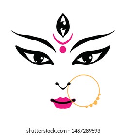 Kali Goddess in Hinduism, her face on white background