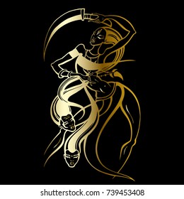 Kali. Hindu Goddess of Time, Creation, Destruction and Power. Dancing woman in traditional ethnic style. Vector Hand drawn Illustration.