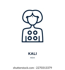 kali icon from india collection. Thin linear kali, god, woman outline icon isolated on white background. Line vector kali sign, symbol for web and mobile