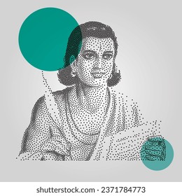 Kalidasa, ancient Indian poet and playwright. dot particles art.