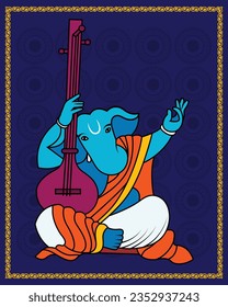 Kalighat Art: Ganpati Playing the Veena in Traditional Depiction. Kalighat Painting, Contemporary Art, Indian Paintings, Wall Paintings, Modern Art Paintings.