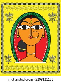 Kalighat art showing beautiful Indian women painting, art, illustration, vector, wallpaper
