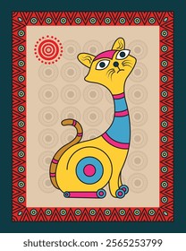 Kalighat Cat Painting: A Whimsical Depiction of Feline Grace. Kalighat art, Bengal folk art, Indian folk art, Kalighat cat.