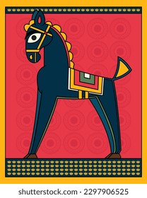 Kalighat painting showing Beautiful Horse. Indian traditional folk Kalighat painting art style. Madhubani art, Contemporary Art, Indian Paintings, Wall Paintings, Modern Art Paintings.