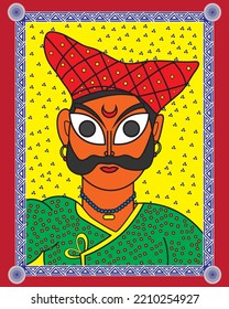 Kalighat painting showing Warrior of  shivaji maratha mavala vector, illustration, wallpaper, art, Kalighat painting.