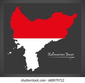 Kalimantan Barat Indonesia map with Indonesian national flag illustration