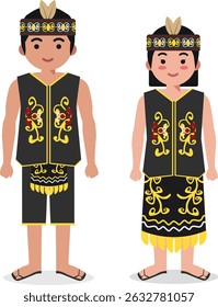Kalimantan Barat Traditional Clothes - Indonesian Culture Flat Cartoon Illustration