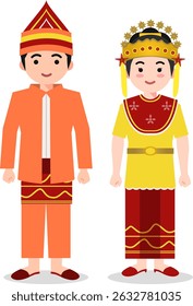 Kalimantan Selatan Traditional Clothes - Indonesian Culture Flat Cartoon Illustration