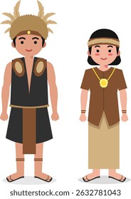 Kalimantan Timur Traditional Clothes - Indonesian Culture Flat Cartoon Illustration
