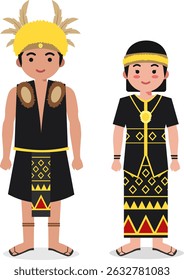Kalimantan Utara Traditional Clothes - Indonesian Culture Flat Cartoon Illustration
