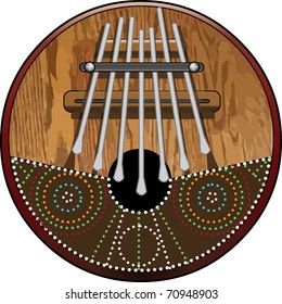 Kalimba 7 note, African Instrument (native and tribal) made of wood and Coconut with seven pieces of Steel Vector illustration